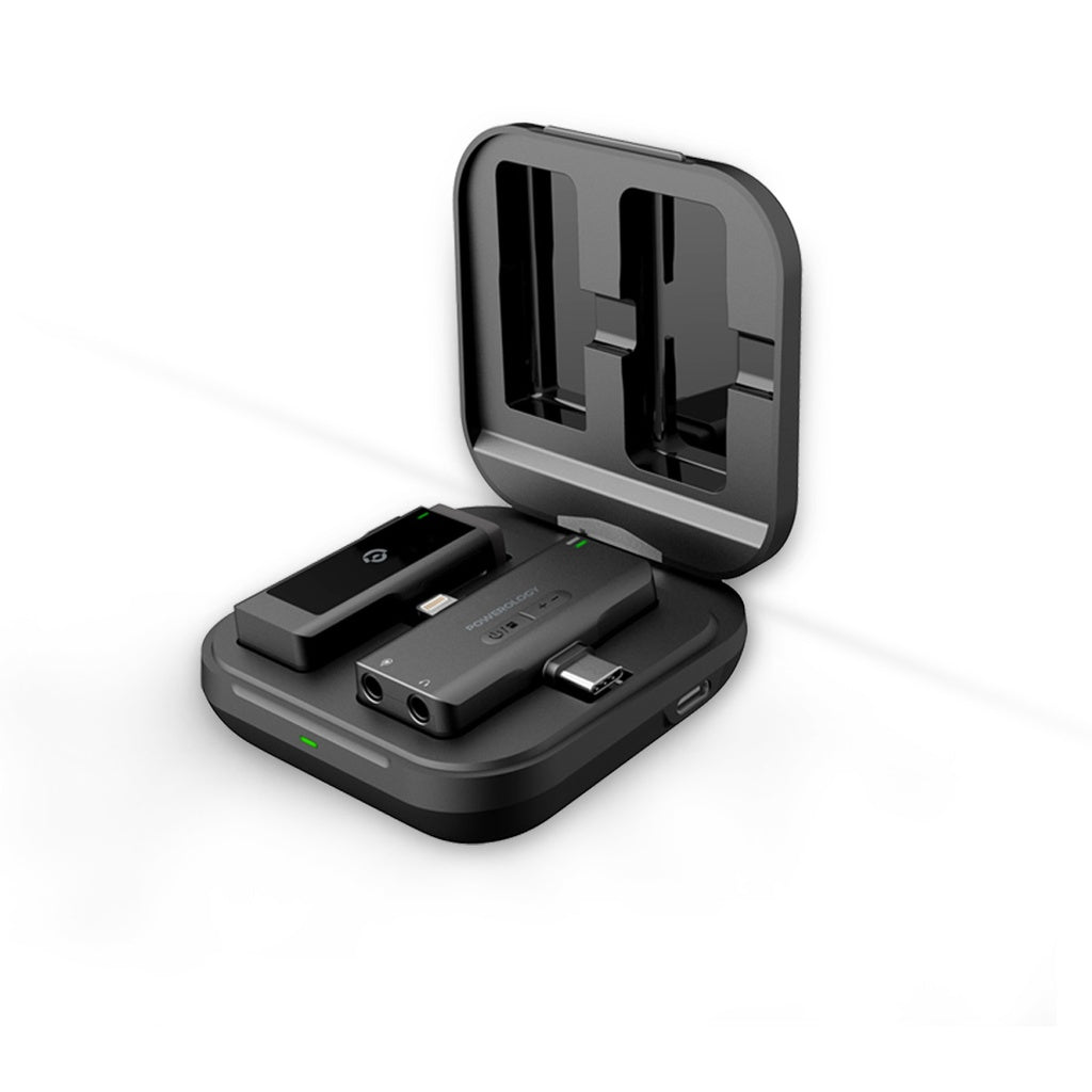 Powerology MFI Dual Connector Wireless Lavalier Microphone – Black Powerology MFI Dual Connector Wireless Lavalier Microphone – Black