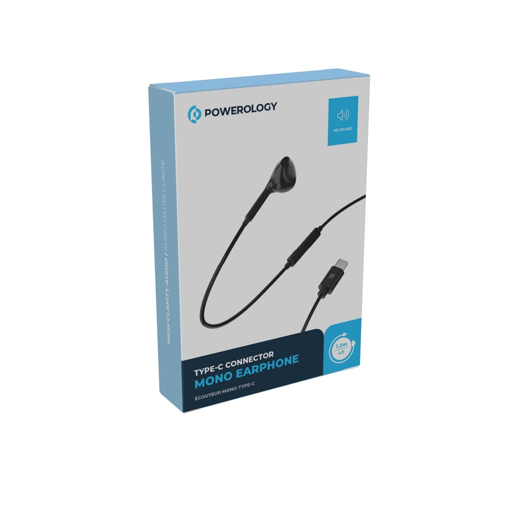 Powerology Mono USB-C Earphones 1.2M | Clear Sound & Comfort
