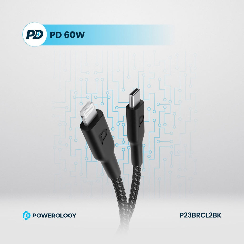 Powerology Braided USB-C to Lightning Cable 2M PD 60W