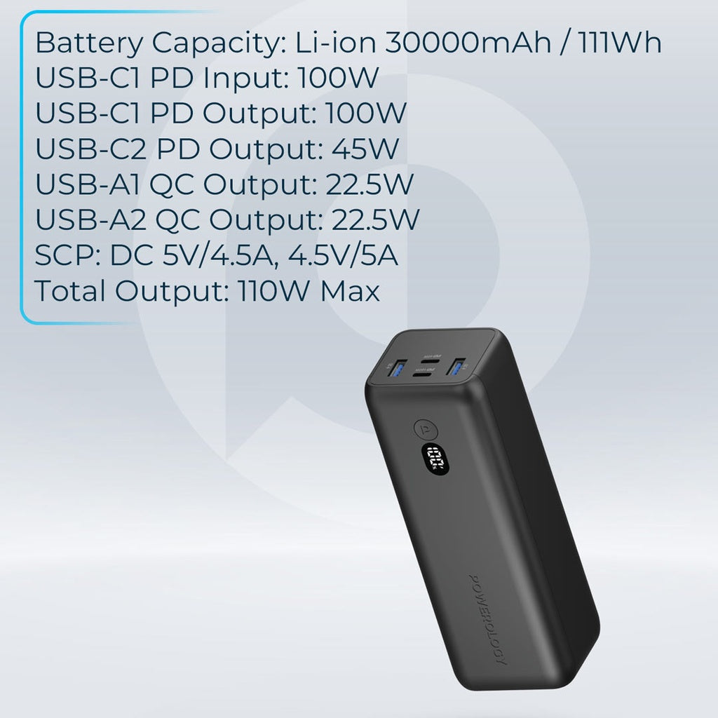Powerology Onyx 30000mAh Dual USB-C Fast Power Bank Powerology Onyx 30000mAh Dual USB-C Fast Power Bank