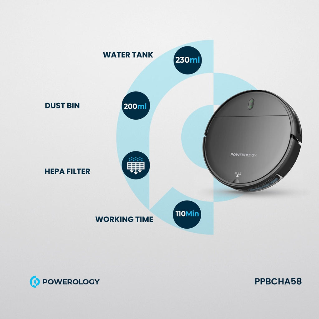 Powerology Smart Robovac 2-in-1 Vacuum & Mop – Black Powerology Smart Robovac 2-in-1 Vacuum & Mop – Black