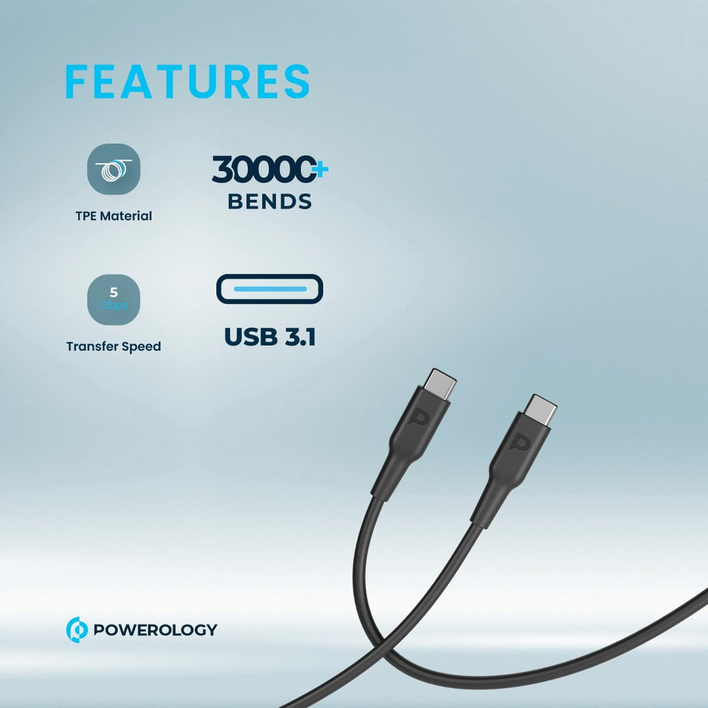 كيبل Powerology تايب C إلى تايب C شحن سريع ومتين