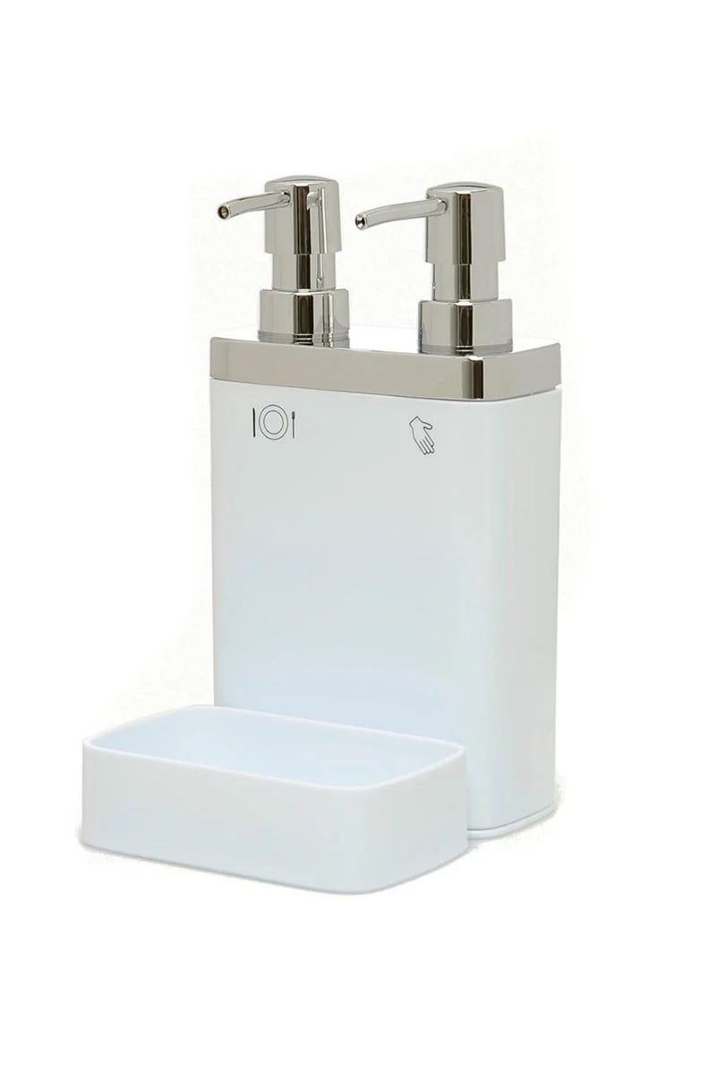 Primanova Double Soap Dispenser with Sponge Dish – White Primanova Double Soap Dispenser with Sponge Dish – White