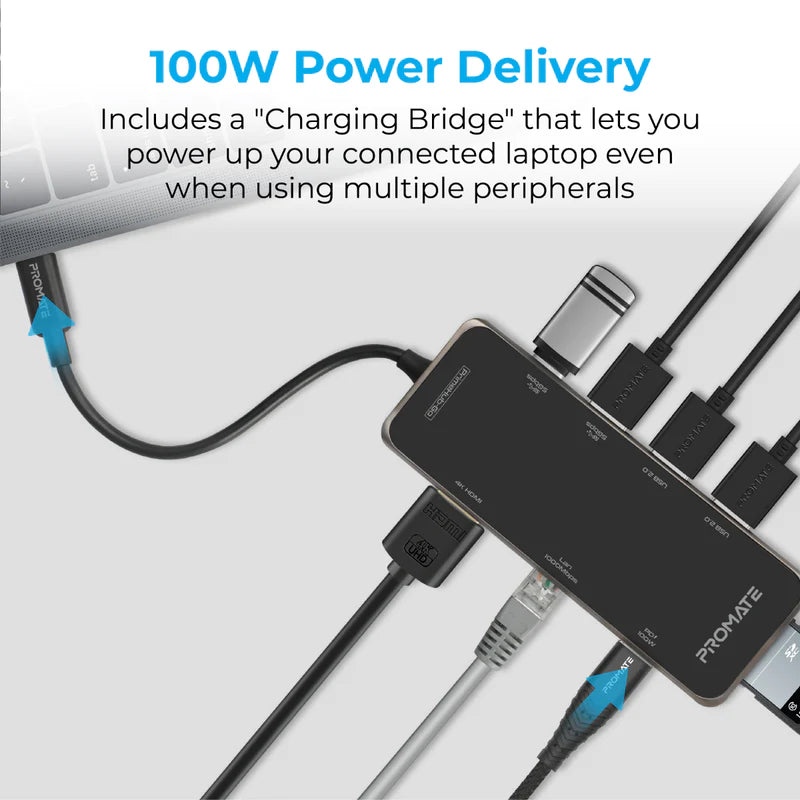 PROMATE PrimeHub-Go Compact Multiport USB-C Hub with 100W Power Delivery