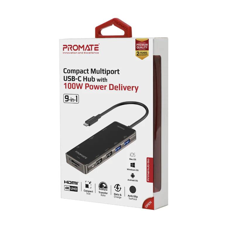 PROMATE PrimeHub-Go Compact Multiport USB-C Hub with 100W Power Delivery