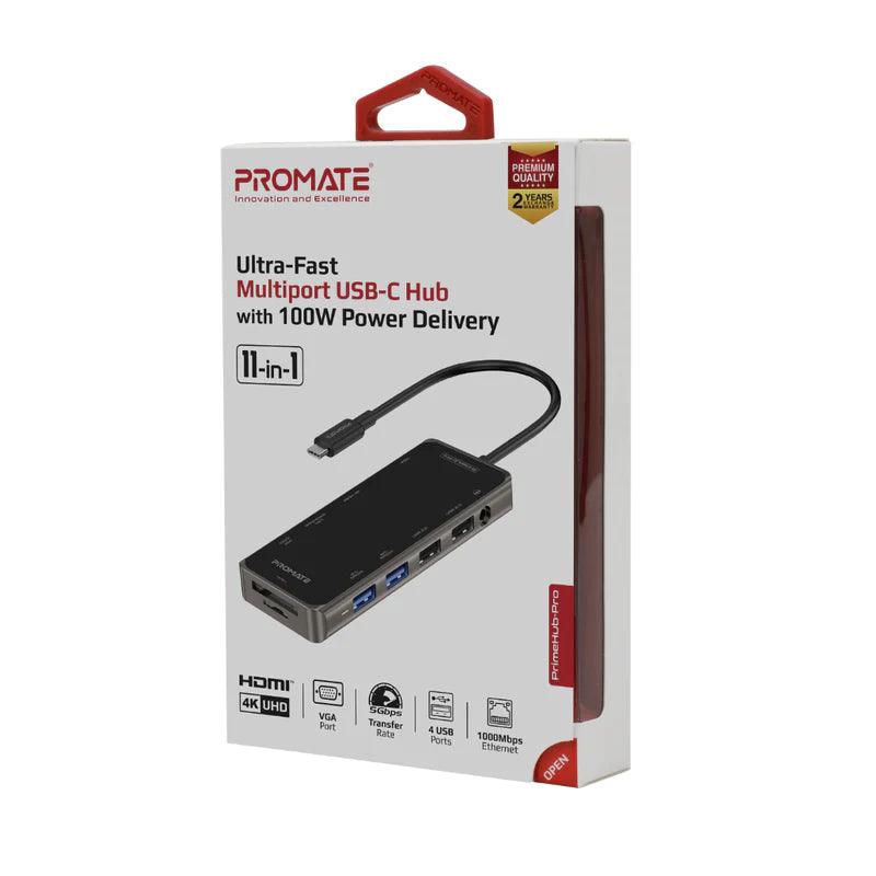 PROMATE PrimeHub-Pro Ultra-Fast Multiport USB-C Hub with 100W Power Delivery