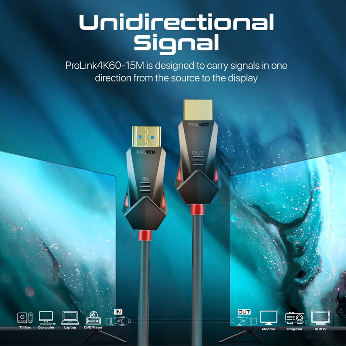 Promate 15m HDMI Cable with 4K@60Hz and Ethernet Support - Black Promate 15m HDMI Cable with 4K@60Hz and Ethernet Support - Black
