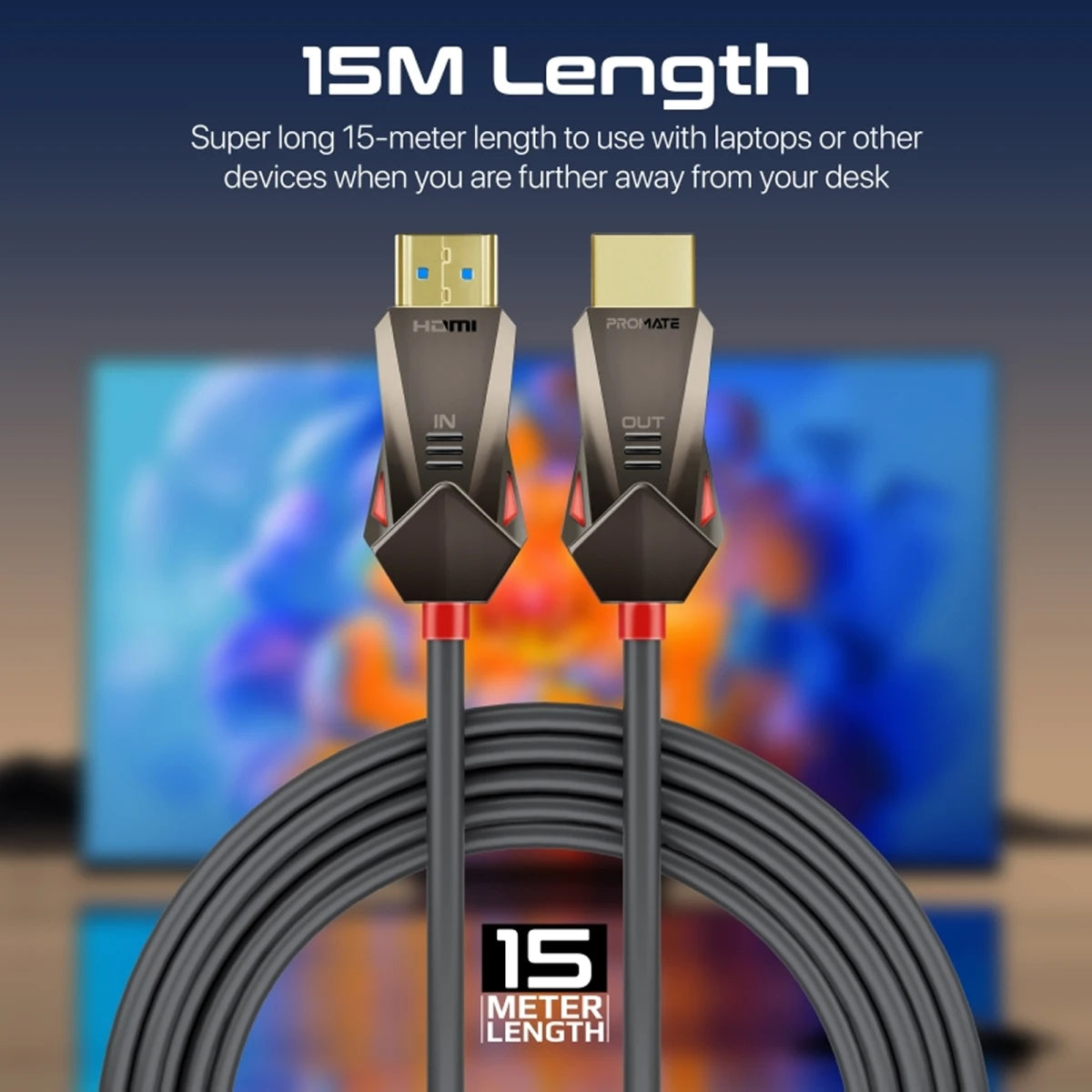 Promate 15m HDMI Cable with 4K@60Hz and Ethernet Support - Black Promate 15m HDMI Cable with 4K@60Hz and Ethernet Support - Black