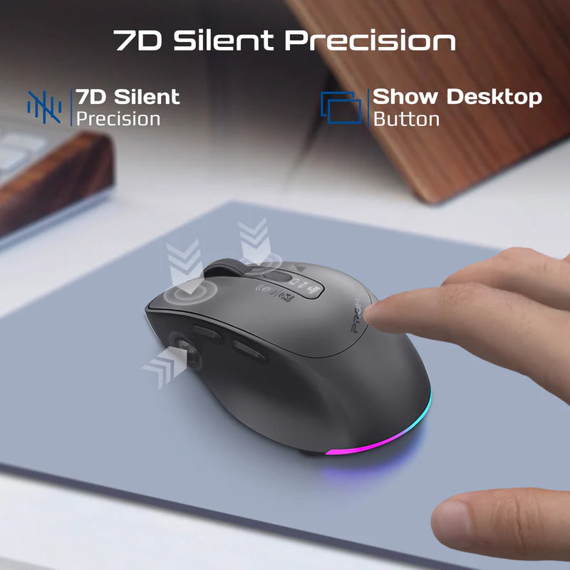 Promate Blix-3M Silent-Click 1600DPI Triple-Mode Rechargeable Mouse w/ Multi-Device Connectivity