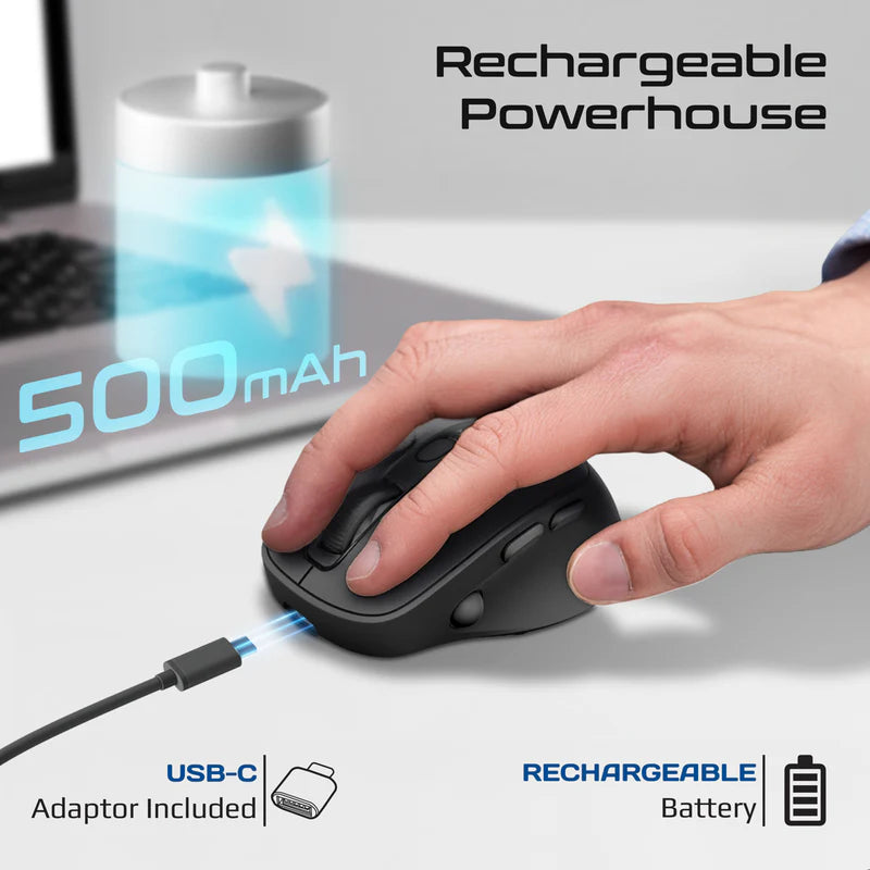 Promate Blix-3M Silent-Click 1600DPI Triple-Mode Rechargeable Mouse w/ Multi-Device Connectivity