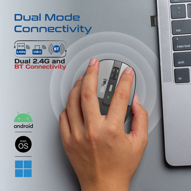 Promate Flixi Dual Mode Wireless Mouse with Rechargeable Battery BT & 2.4GHz Connectivity