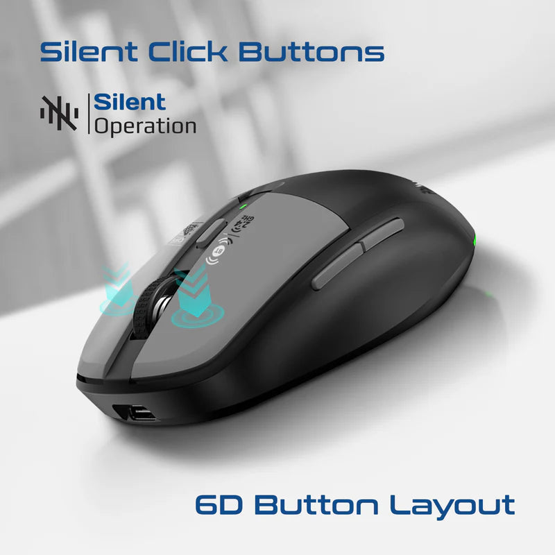 Promate Flixi Dual Mode Wireless Mouse with Rechargeable Battery BT & 2.4GHz Connectivity