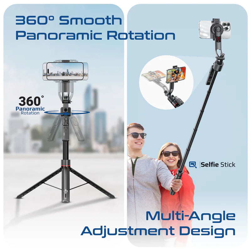 Promate TriPop-Ai 360° Ai Face Tracking Telescopic Selfie Stick with Auto Pop open Tripod Base