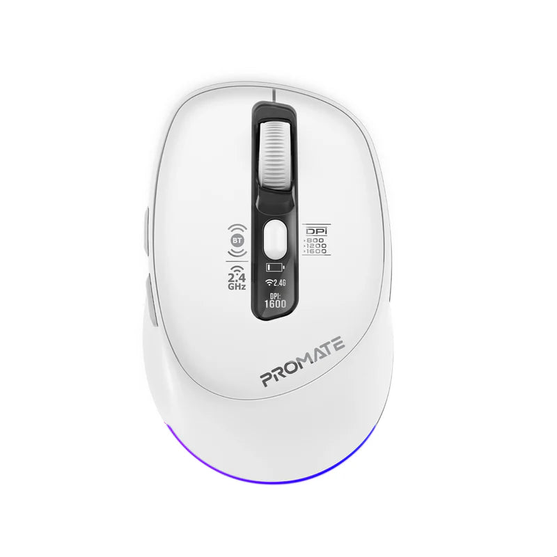 Promate Blix-3M Silent-Click 1600DPI Triple-Mode Rechargeable Mouse w/ Multi-Device Connectivity