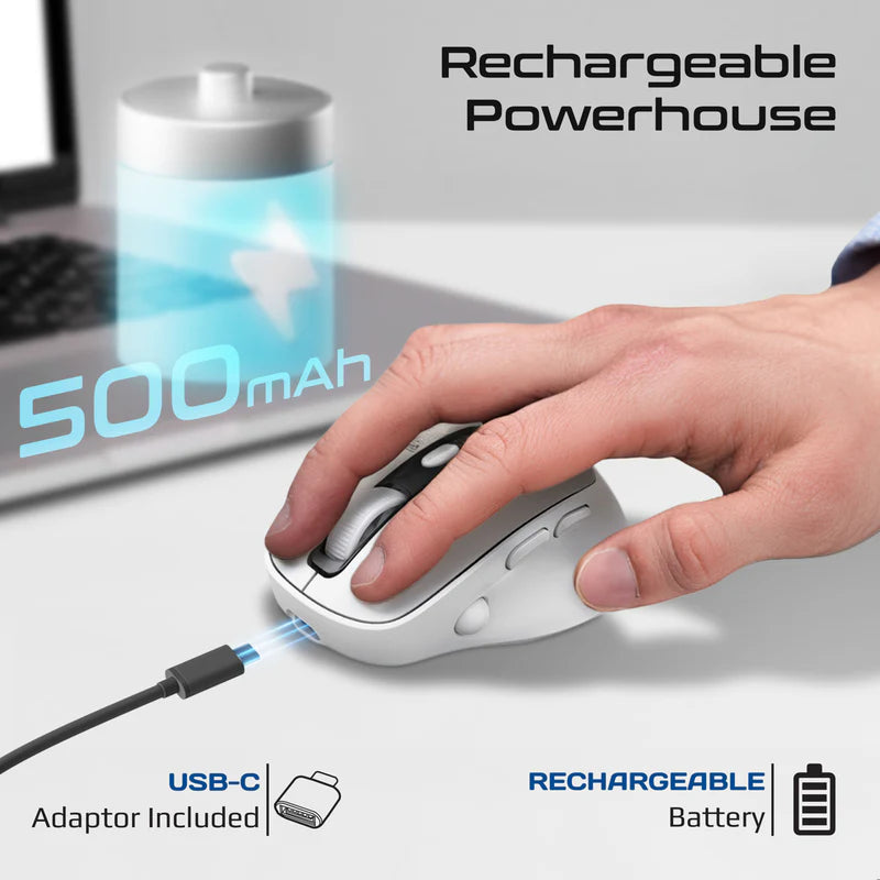 Promate Blix-3M Silent-Click 1600DPI Triple-Mode Rechargeable Mouse w/ Multi-Device Connectivity