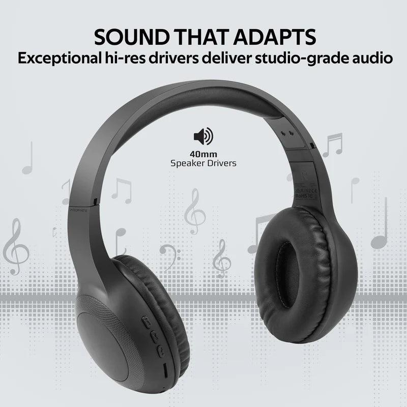 Promate LaBoca Wireless Headphones with Deep Bass & Comfort - Black