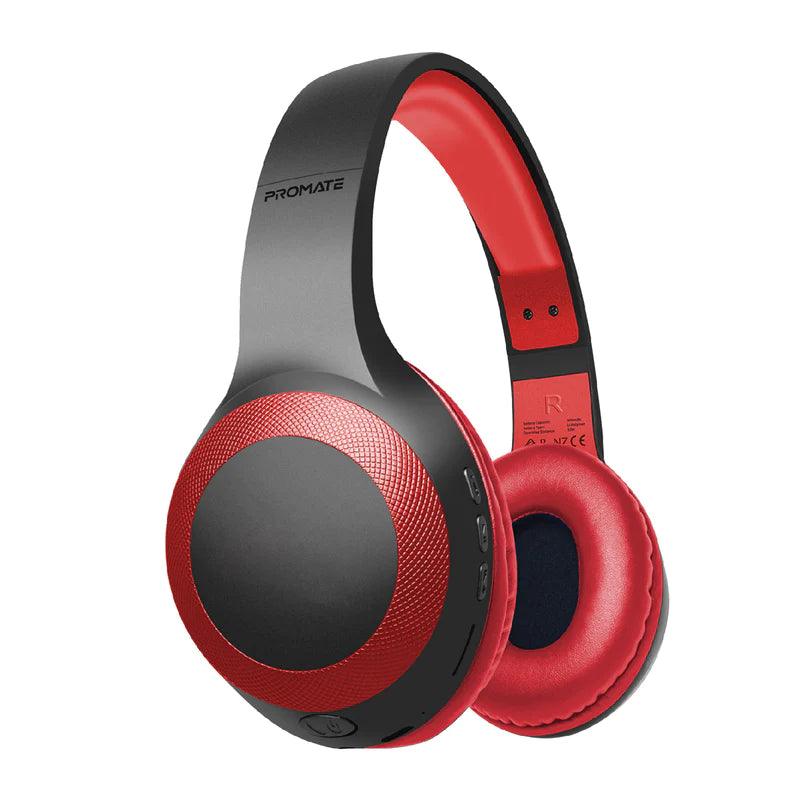 Promate LaBoca Wireless Headphones with Deep Bass & Comfort - Red