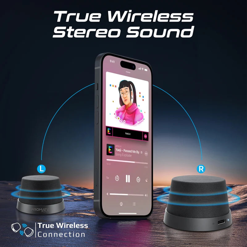 Promate Punch High-Fidelity Mini Bluetooth Speaker with MagSafe Compatible Base