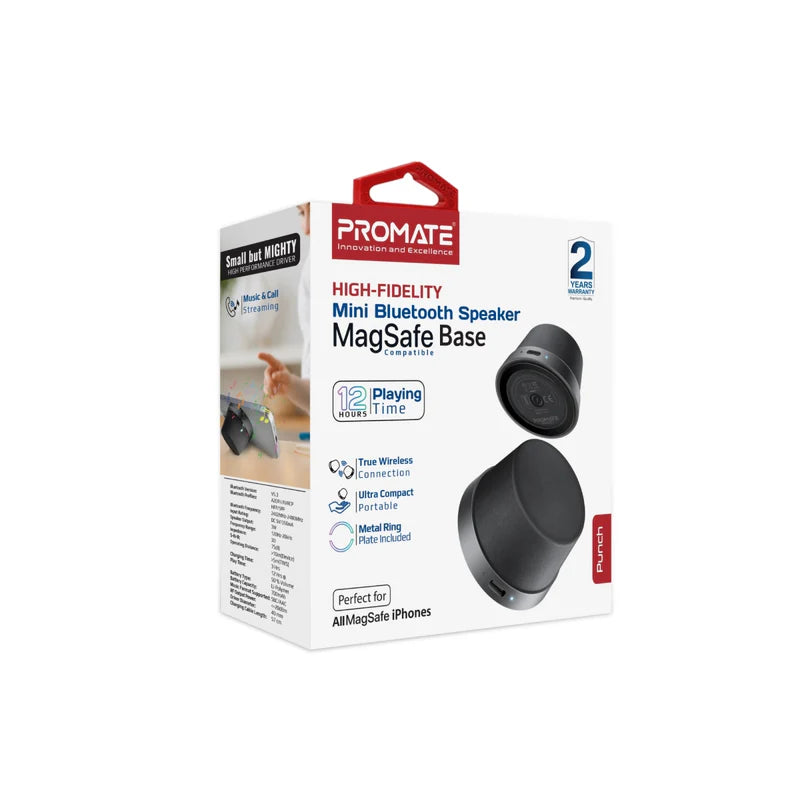 Promate Punch High-Fidelity Mini Bluetooth Speaker with MagSafe Compatible Base