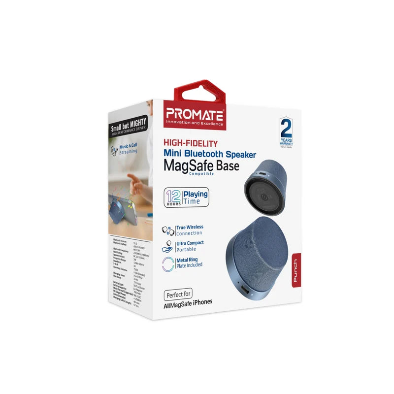 Promate Punch High-Fidelity Mini Bluetooth Speaker with MagSafe Compatible Base