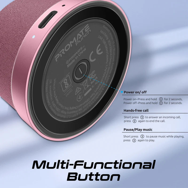 Promate Punch High-Fidelity Mini Bluetooth Speaker with MagSafe Compatible Base