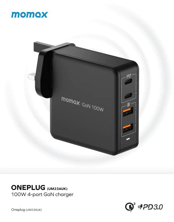 Momax ONEPLUG 100W 4 Port GaN Charger Fast & Efficient - Black & White Momax ONEPLUG 100W 4 Port GaN Charger Fast & Efficient - Black & White