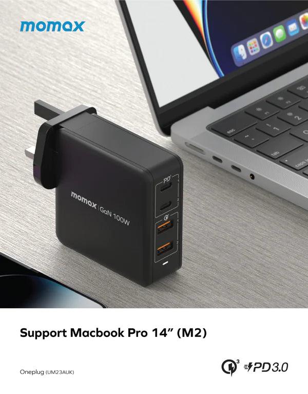 Momax ONEPLUG 100W 4 Port GaN Charger Fast & Efficient - Black & White Momax ONEPLUG 100W 4 Port GaN Charger Fast & Efficient - Black & White