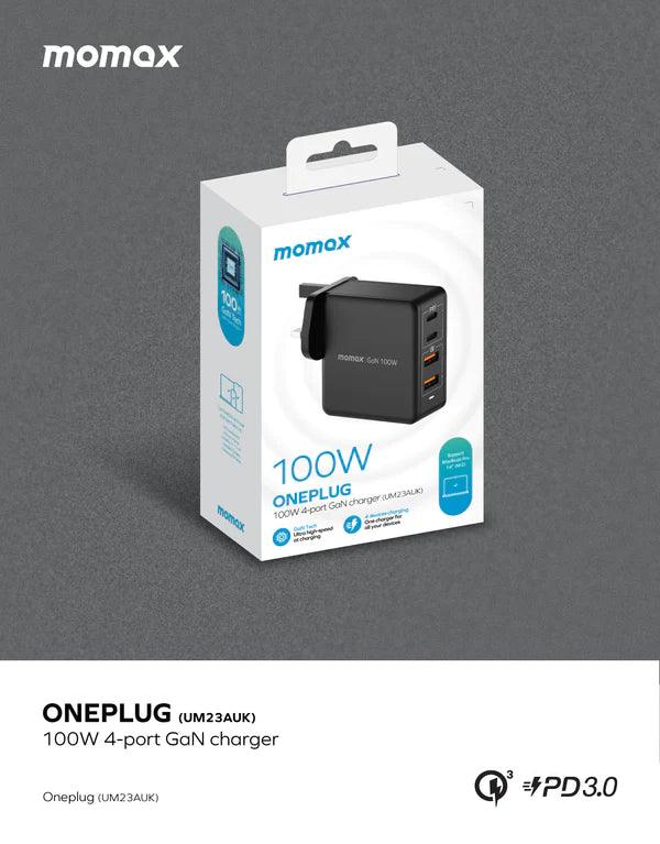 Momax ONEPLUG 100W 4 Port GaN Charger Fast & Efficient - Black & White Momax ONEPLUG 100W 4 Port GaN Charger Fast & Efficient - Black & White