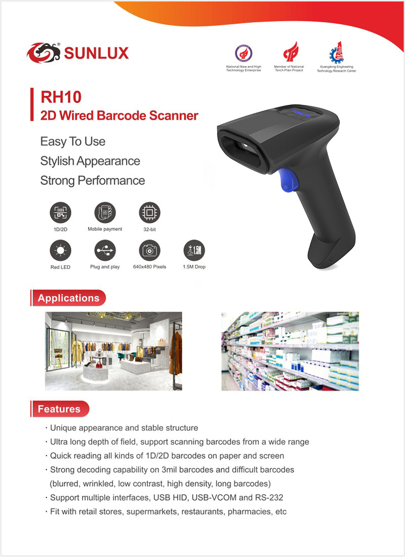 SUNLUX Wired 2D Barcode Scanner – Fast & Accurate Scanning SUNLUX Wired 2D Barcode Scanner – Fast & Accurate Scanning