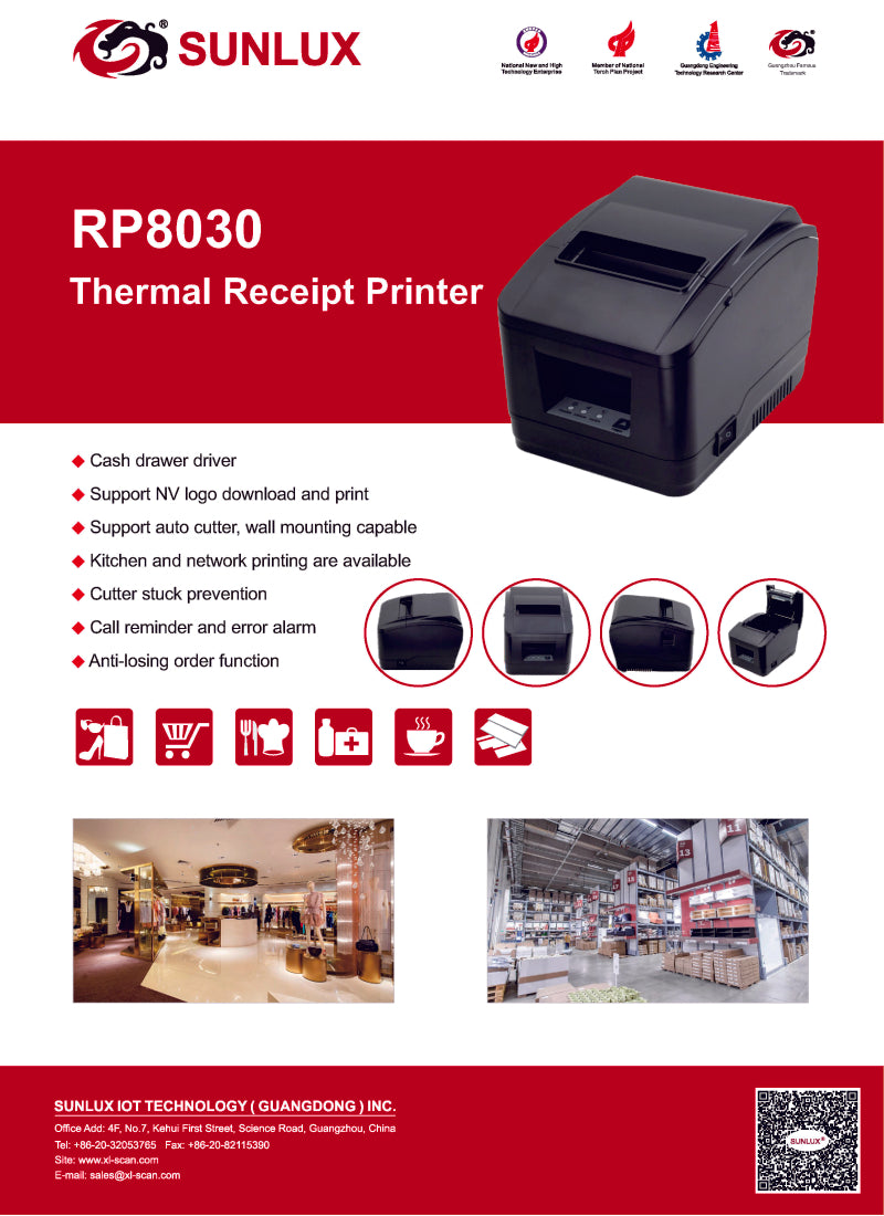 SUNLUX Direct Thermal Receipt Printer – USB/LAN/Serial