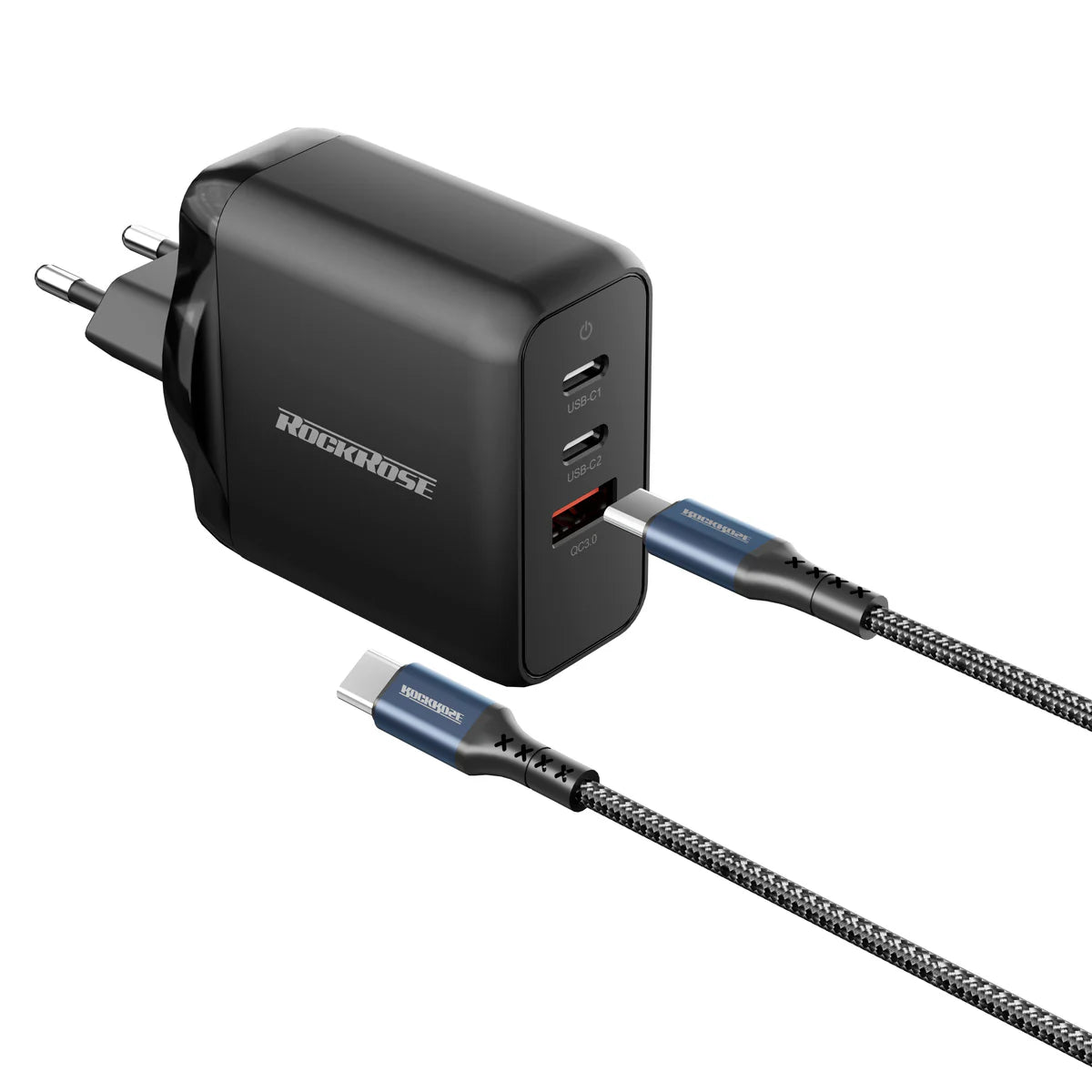 RockRose 65W PD & QC 3.0 3 Port 1M USB C to USB C Cable - Black RockRose 65W PD & QC 3.0 3 Port 1M USB C to USB C Cable - Black