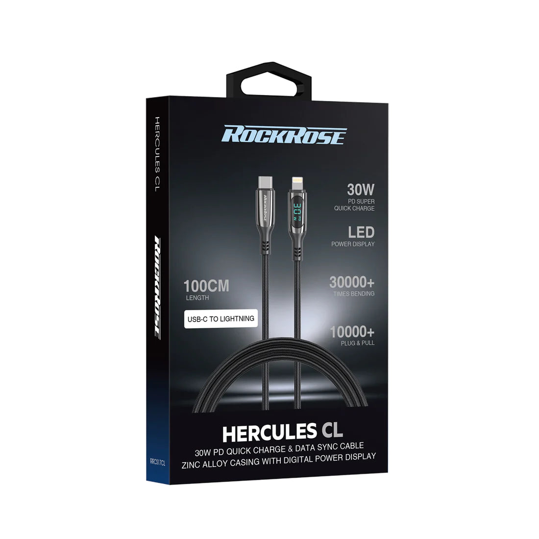 RockRose Hercules 1.2m USB C to Lightning Cable 30W Fast Charging - Black RockRose Hercules 1.2m USB C to Lightning Cable 30W Fast Charging - Black