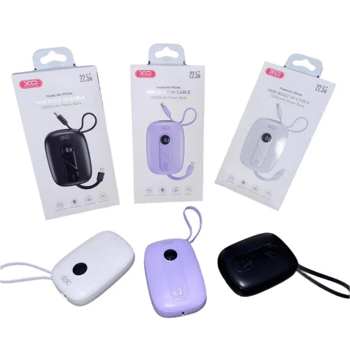 XO Mini Power Bank – Built-in Cable, Multi-Color, Compact XO Mini Power Bank – Built-in Cable, Multi-Color, Compact