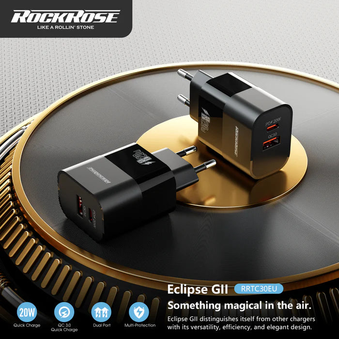 RockRose Eclipse GII 20W PD & QC 3.0 Dual Charger RockRose Eclipse GII 20W PD & QC 3.0 Dual Charger