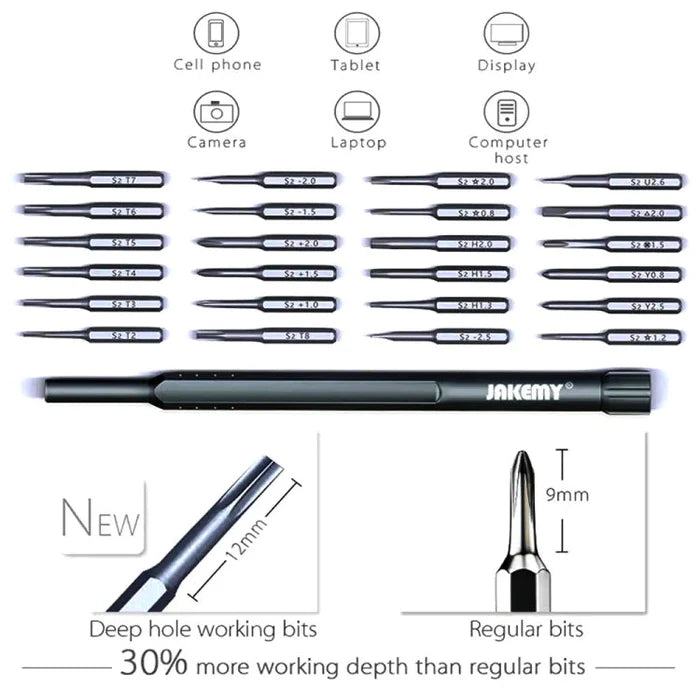 JAKEMY 24 in 1 Precision Magnetic Screwdriver Kit with Drill Bits for Deep Hole Screws