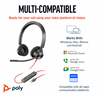 Poly Blackwire 3320 Stereo USB-C Headset – Microsoft Teams Certified, Noise-Canceling Mic, USB-C/A Adapter