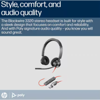 Poly Blackwire 3320 Stereo USB-C Headset – Microsoft Teams Certified, Noise-Canceling Mic, USB-C/A Adapter