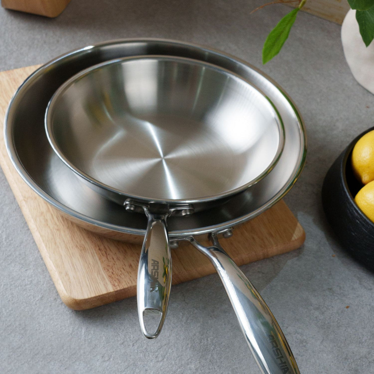 Arshia 24cm Tri-Ply Stainless Steel Frying Pan with Aluminum Core