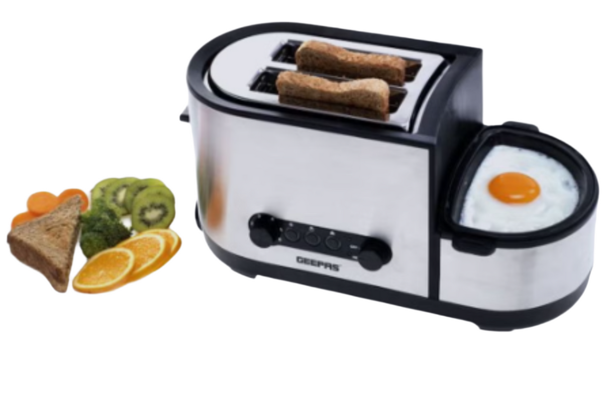 Geepas 5-in-1 Toaster with Egg Boiler & Poachers Stainless Steel Geepas 5-in-1 Toaster with Egg Boiler & Poachers Stainless Steel