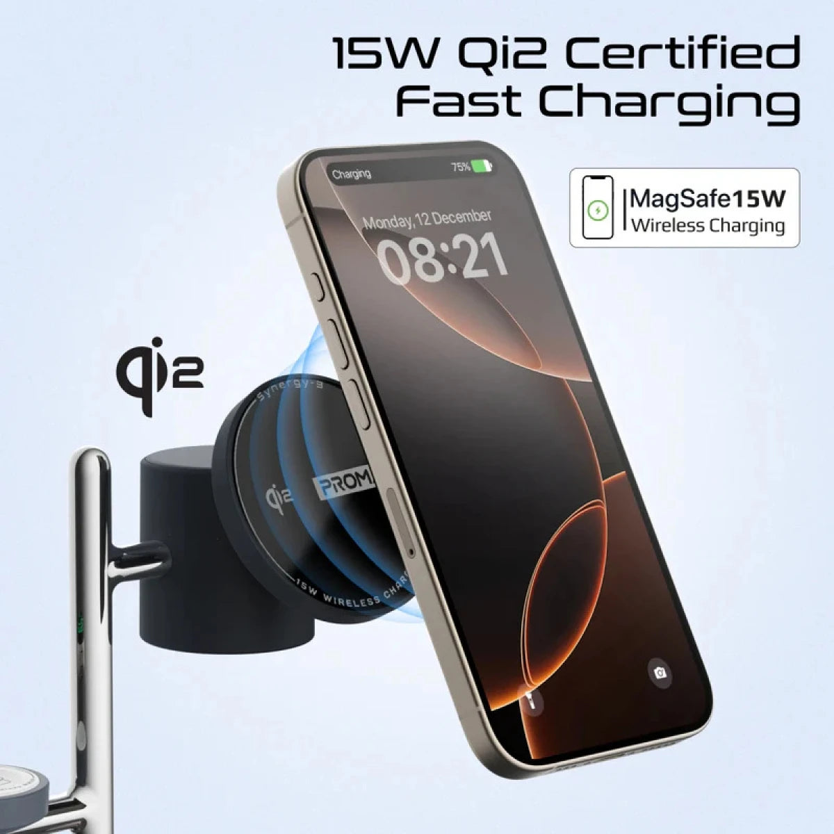 Promate Synergy-3 4-in-1 Qi2 Certified MagSafe Compatible Wireless Charging Station
