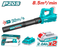 TOTAL 20V Cordless Blower Kit – 15000 RPM with 2 Batteries & Charger (TABLI203232)