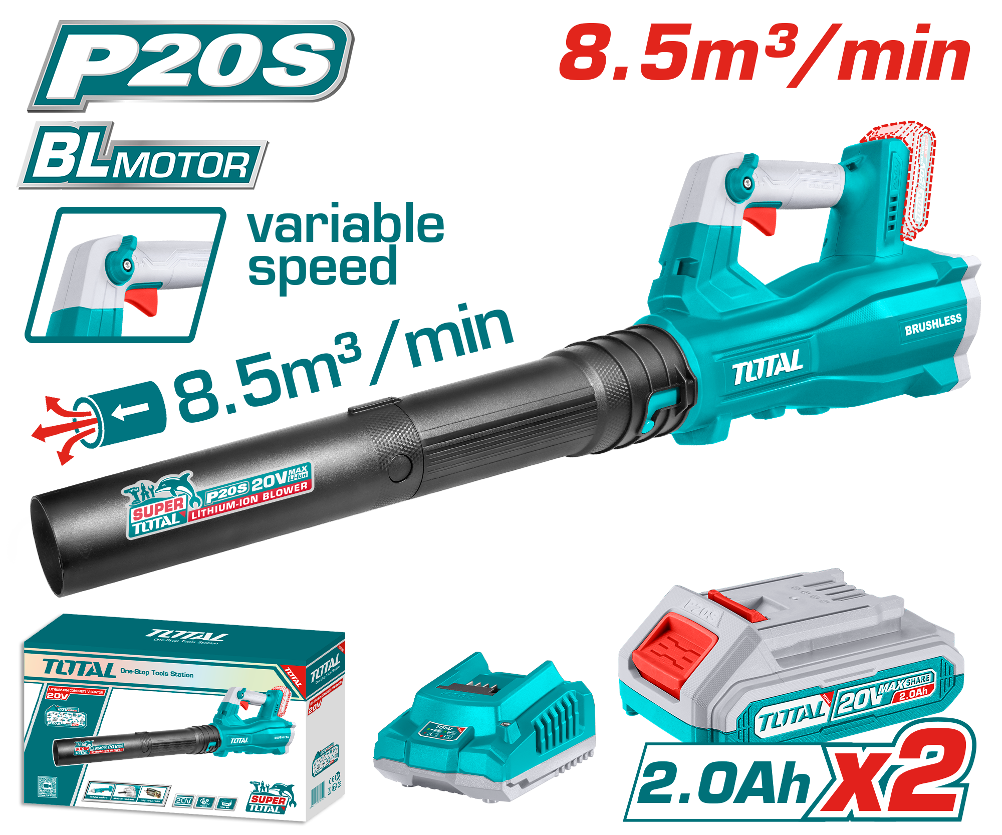 Total 20V Lithium-Ion Agricultural Blower | 8.5 m³/min – Cordless & Powerful