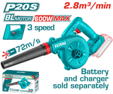 TOTAL 20V Brushless Cordless Blower | 72 m/s | 3 Speeds | Tool Only – No Battery & Charger | TABLI2068