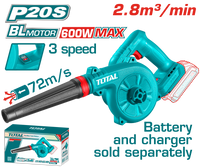 TOTAL 20V Brushless Cordless Blower | 72 m/s | 3 Speeds | Tool Only – No Battery & Charger | TABLI2068