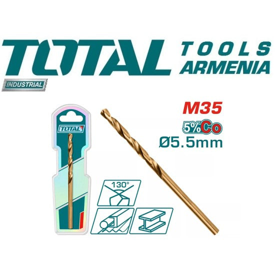 TOTAL 5.5mm Cobalt Drill Bit HSS CO-M35 – TAC11205501 TOTAL 5.5mm Cobalt Drill Bit HSS CO-M35 – TAC11205501