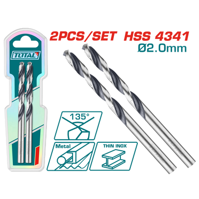 TOTAL HSS 4341 Drill Bit 2mm – 135° Point, 2 Pcs Set (TAC1200024)
