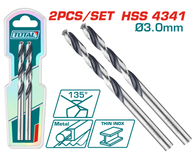 TOTAL 2PCs 4341 HSS Drill Bit Set - 3mm (TAC1200034)