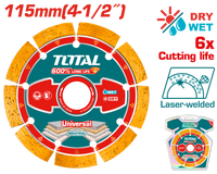 TOTAL Laser Welded Diamond Cutting Disc 115mm | 4.5" – Stone & Concrete Cutting Blade (TAC2171151)
