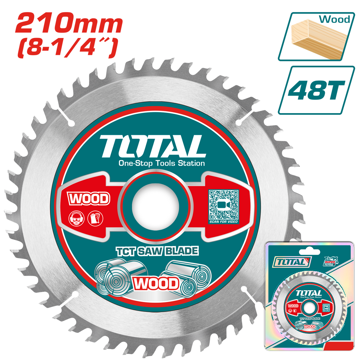 TOTAL TCT Saw Blade 210mm – 48T Wood Cutting Blade for Mitre Saw (TAC231522)
