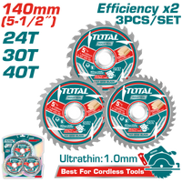 TOTAL Ultra-Thin TCT Saw Blade Set 140mm | 5.5"  – 3 Pcs Wood Cutting Blades (TAC236140)
